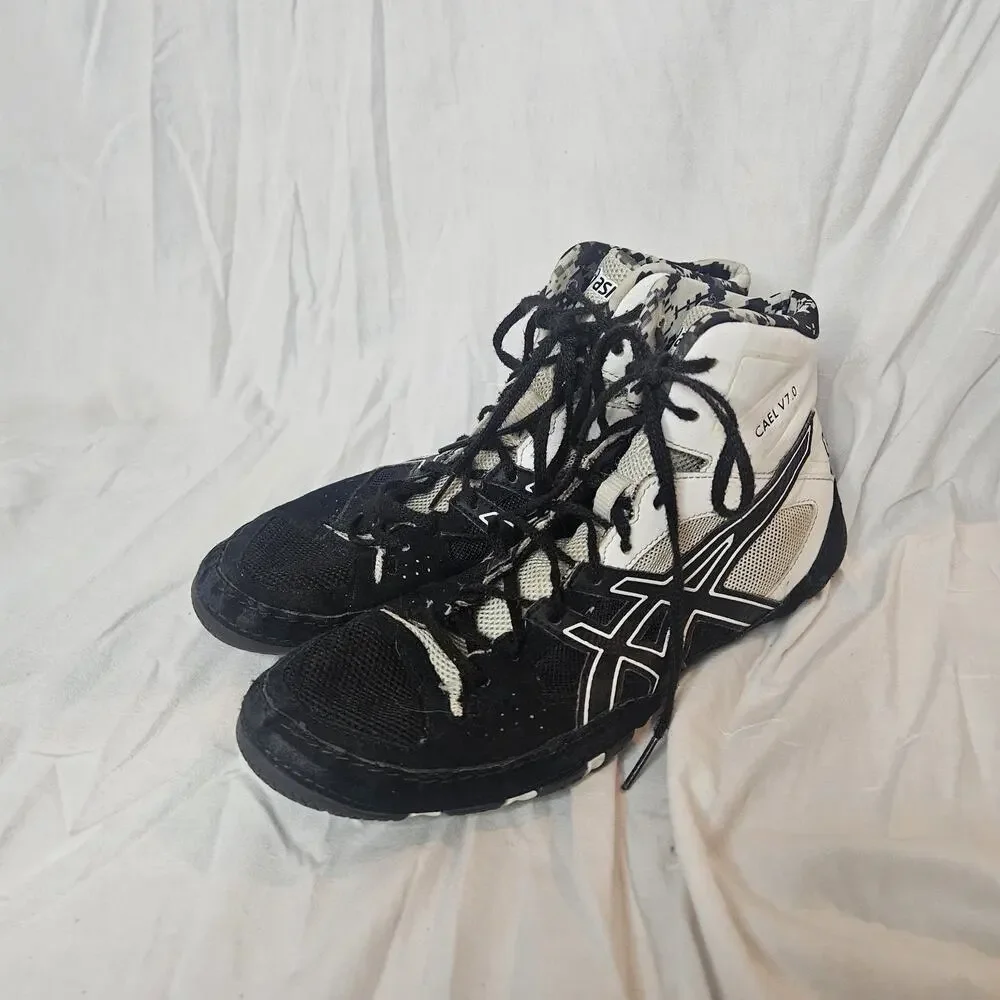 Asics Cael V7.0 Wrestling Shoes Men's US 7 Black White Camo